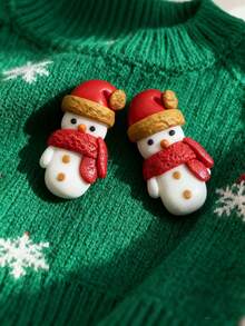1 Pair Handmade Colorful Polymer Clay Snowman Christmas Earrings, Stainless Steel Earring Hooks, Christmas Gift For Women