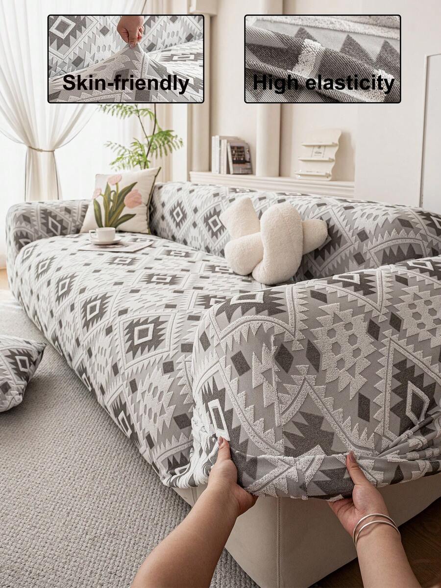 1pc Jacquard Dual-Tone Sofa Cover, High Elasticity, Non-Deformation, Non-Fading, Pet-Friendly, Dirt & Scratch Resistant, Suitable For All Seasons, Machine Washable, Applicable For 1/2/3/4 Seater Sofa (Multiple Sizes Available)