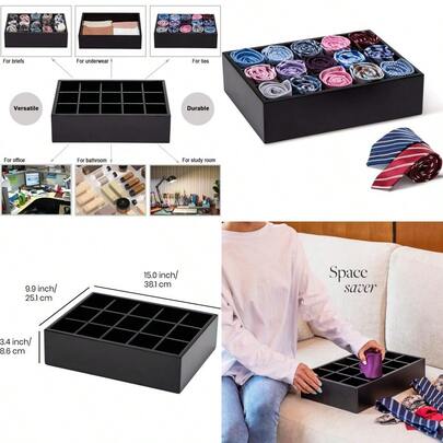 Closet Drawer OrganizerDrawer Divider And Storage Box For Ties Bras Briefs Socks Compartments Of 15 Black Bamboo