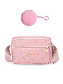 Fashionable Quilted Crossbody Bag, Plush Material Coin Purse, Same Color Fashion Matching, Multifunctional Zipper Heart-Shaped Shoulder Bag Embroidered Crossbody Bag, Plush Material Mini Headphone Storage Bag, Mother's Gift, Women's Leisure Wallet Handbag, Multi-Layer Mobile Phone Bag, Outdoor Women's Bag, Portable White-Collar Student Work Business Commuting Bag, Best Friend And Family Gift, Travel Party Souvenir - Multicolor - View 21
