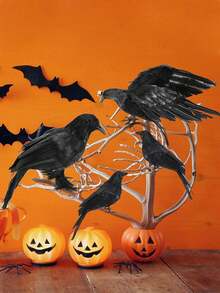 1 pièce Statue de corbeau en plumes d'Halloween, décoration de corbeau en mousse réaliste faite à la main, décoration d'intérieur et d'extérieur pour fête.