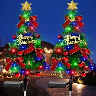 太阳能圣诞树灯 1/2 件太阳能圣诞树灯花园小径装饰户外防水 40LED 灯带常亮和闪烁模式适用于庭院草坪圣诞装饰