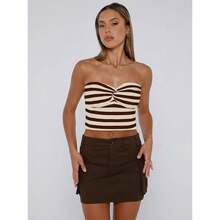 EFAN Womens Tube Tops Fall Fashion Summer Outfits 2025 Casual Beach Vacation Clothes Sweaters Strapless Sleeveless Tank Tops{"Size_name":"X-Small","Color_name":"StripedCoffee"} - coffee - 查看 3