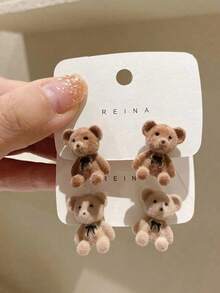 2pcs/Set New Adorable Bear Earrings  Needle Flocked Bear Stud Earrings - Nhiều màu - Xem 1