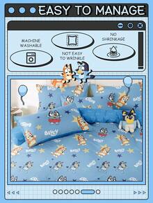 Bluey 2/3件套 Brui 床上用品套装，Brui 床上用品，舒适透气，亲肤，卡通风格被套套装，柔软抗起球，精美家纺，冷色调被套和枕套，不含被芯，适用于单人床、双人床、大号床、特大号床，四季皆宜 - 藍色 - 查看 6