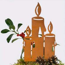 2pcs Metal Candle Flame Decor, Rustic , Universal Holiday Decoration For Christmas, Halloween, Thanksgiving, New Year, Garden, No Electricity, No Feathers - Rust Brown - View 7