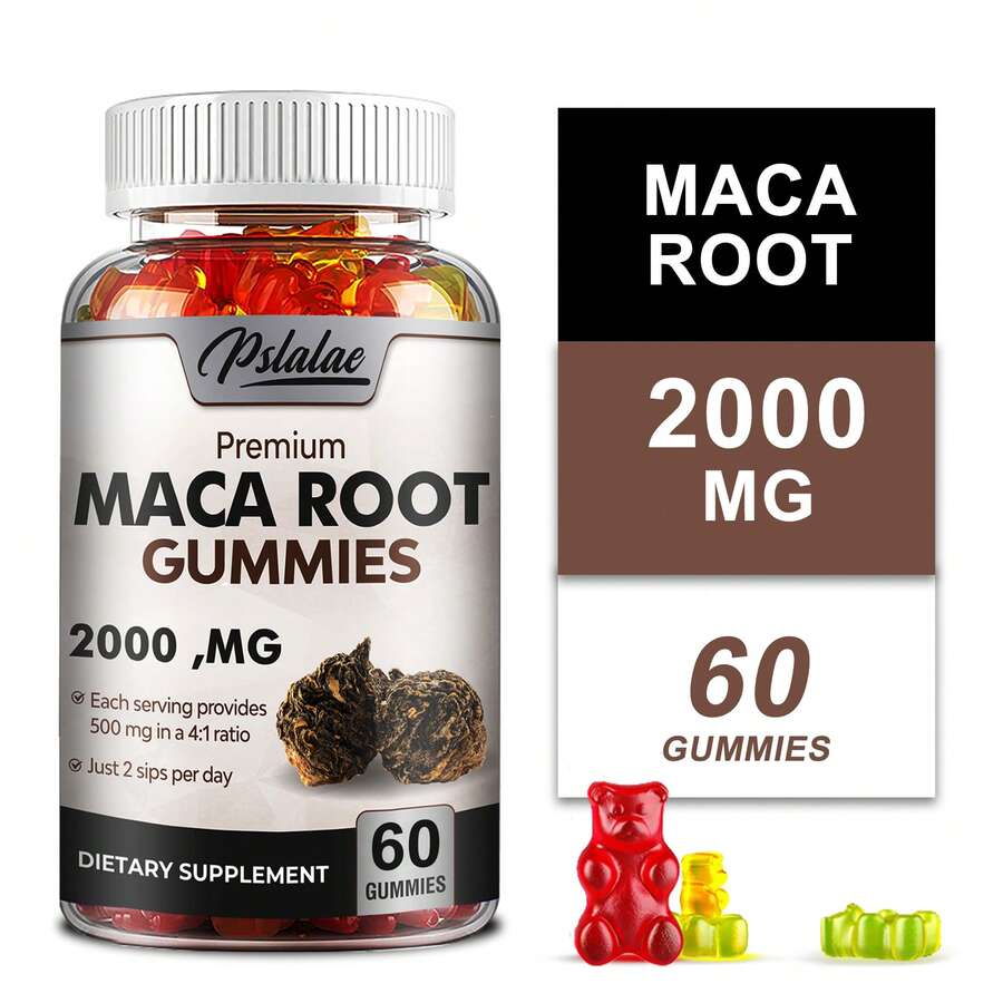 PSLALAE Gomitas de raíz de maca: mejoran la energía y la masa muscular, promueven la salud del sistema endocrino y el equilibrio hormonal. Sin gluten ni OMG. 60 unidades. - 60 gomitas - Ver 1