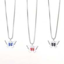 Women's Fashion Jewelry, Handpainted Colorful Butterfly Pendant Necklace, Stainless Steel Round Box Chain & Zinc Alloy Rhinestone Pendant, Suitable For Daily Wear