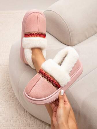 Autumn/Winter Warm Plush Lined Lightweight EVA Sole Casual Slippers, Unisex