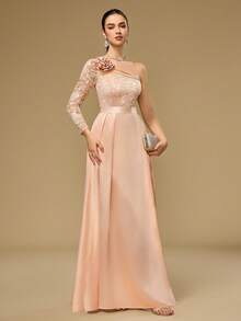 MIUSOL Đầm maxi dự tiệc dạ hội, đầm dạ hội sang trọng, cổ lệch vai, đính hoa 3D, ren hoa, viền bèo nhún, thích hợp cho khách dự đám cưới, lễ tốt nghiệp, tiệc gala và các dịp khác. - Rượu sâm banh - Xem 8
