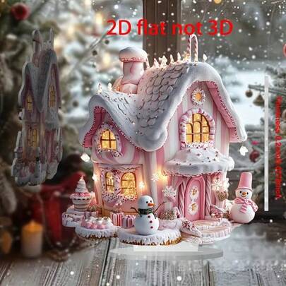 2D Acrylic Pink With Snowman Light - Winter Wonderland Christmas Decor, No Power Needed, Suitable For Home, Cafe, Office Desk - Multifunctional Tabletop Decoration With Santa Claus Theme