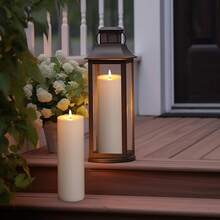 Homemory 4" X 12" Waterproof Outdoor Flameless Candles Battery Operated LED Large Pillar Candles With Remote And Timer For Indoor Outdoor Lanterns, Long Lasting, White, Set Of 2 - White - View 6