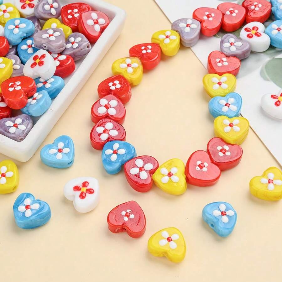 3 قطع من الخرز الزجاجي بشكل قلب، زهرة مزينة بالألوان والزيت المتساقط، مناسبة كهدايا عيد ميلاد يدوية، سلاسل مفاتيح، تعليقات للهاتف، إكسسوارات الحقائب، أعمال يدوية إبداعية، هواة الحرف اليدوية - متعدد الألوان - مشاهدة 1