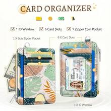 Abstract Boho Leaves Credit Card Holder Small Wallet Women, Slim RFID Blocking Wallet Woman Keychain With Zipper Coin Pocket, Front Pocket Thin Travel Card Case ID Window Female Ladies Gifts{"Color_name":"Leaf"} - 多色23 - 查看 4