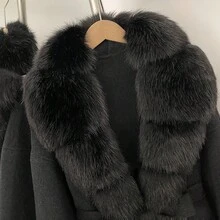 OFTBUY Einfarbiger Mantel mit Kunstpelzkragen und Gürtel, lässiger Street-Style für Herbst/Winter - Ganz in Schwarz - Übersicht 6