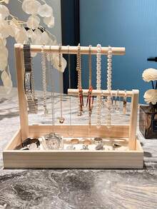 1pc Rustic Wooden Jewelry Organizer Stand - Versatile Desktop Display For Necklaces, Bracelets, Watches, Beads - Rectangular Solid Wood Jewelry Rack, No Electricity Needed, Jewelry Towers