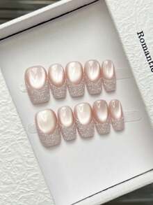 10 قطعة أظافر مربعة مصنوعة يدويًا للضغط عليها، قصيرة وبسيطة باللون الوردي الفاتح والأحمر والمطلية بالثلج والمزخرفة بالترتر والفرنسية موحد اللون ذات التغطية الكاملة، أظافر فاخرة أنيقة مصنوعة يدويًا مناسبة للصيف والاستخدام اليومي والحفلات والشاطئ والرحلات الاستوائية، هدية مناسبة للنساء والفتيات كمستلزمات أظافر