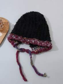 1pc Plush Ear Warming Hat For Women, Winter Warm Versatile Minimalist Japanese Sweet Cute Knitted Beanie Winter Christmas Beanie Hat