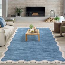 Kitchen Modern Simple Home Decor Area Rug Thin Low Pile Washable Carpet Soft Non Shedding Bordered Floorcover Easy To Clean Non Slip Entrance Runner Rug Stain Resistant Printed Mat Throw Rug For Hallway Bathroom Bedroom Dinning Room Laundry Living Room - 灰藍色 - 查看 3
