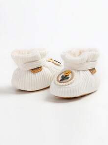 婴儿新生儿必备男女通用有机棉婴儿鞋/儿童舒适羊毛绒鞋 - 白色 - 查看 7