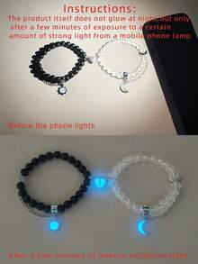 ATLVXJL 2 Stücke/Set Leuchtendes Herz & Sonne Mond Dekorationskette mit transparenten Perlen Paar Armbänder, geeignet für den täglichen Gebrauch und als Valentinstags-Geschenk