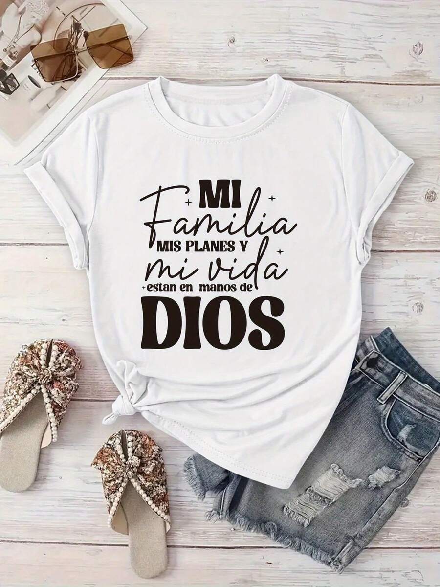 Camiseta de Mujer Bendición Familiar Española - Camiseta Casual Ligera con Estampado Las Bendiciones de Dios para Mi Familia - Ropa Religiosa Amarilla Claro para Mamás, Ideal para Uso Diario y Vacaciones - Cuello Redondo Lavable a Máquina, Tejido Suave