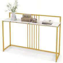 47 Console Table Narrow Sofa Side Table W/White Faux Marble Tabletop Golden Steel Frame SpaceSaving Foyer Tables For Entryway Dining Room Corridor Living Room Hallway Table