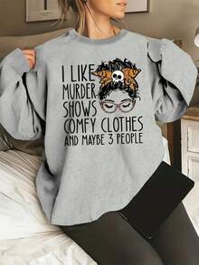 Camisas Para MujerWomen'S  Shows & Crime Drama TV Fan Graphic Sweatshirt - Funny "I Like  Shows & Maybe 3 People" Slogan With Crime Scene Tape Design, Soft Stretchy Casual Pullover Sweater For Spring Summer, True Crime Podcast & Ino Apparelhalloween Fall Clothes For Women - 灰色 - 查看 1