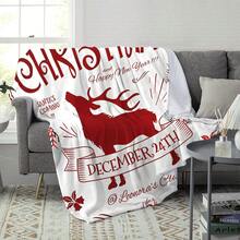 1pc Christmas Deer Printed Super Soft Blanket, Digital Printing Blanket For Air Conditioning, Office Nap, Vintage Casual Throw Blanket