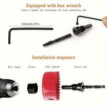 11-Piece Hole Saw Set With 8 Carbon Steel Blades (19mm-64mm) - Woodworking Hole Cutting Tools With Hex Wrench, Suitable For Softwood, PVC, And Plastic - Black And Red - 紅色 - 查看 3