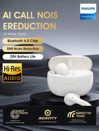  Philips True Wireless Bluetooth Earbuds TAT1320, In-Ear, High-Fidelity Sound, Call Noise Cancellation, Universal For Android IOS