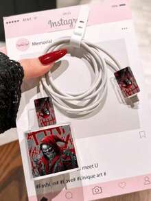 4pcs/Set Transparent Horror Skeleton Style Protector Case Compatible With Apple Data Cable, Suitable For IPhone 18-20W Charger, Anti-Breakage And Anti-Scratch