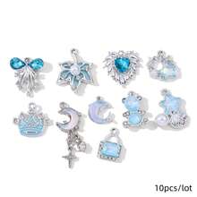 10/20pcs Random Blue Tone Ocean Colored Rhinestone Cross & Heart Shaped Pendant DIY Necklace Bracelet Jewelry Gift For Women