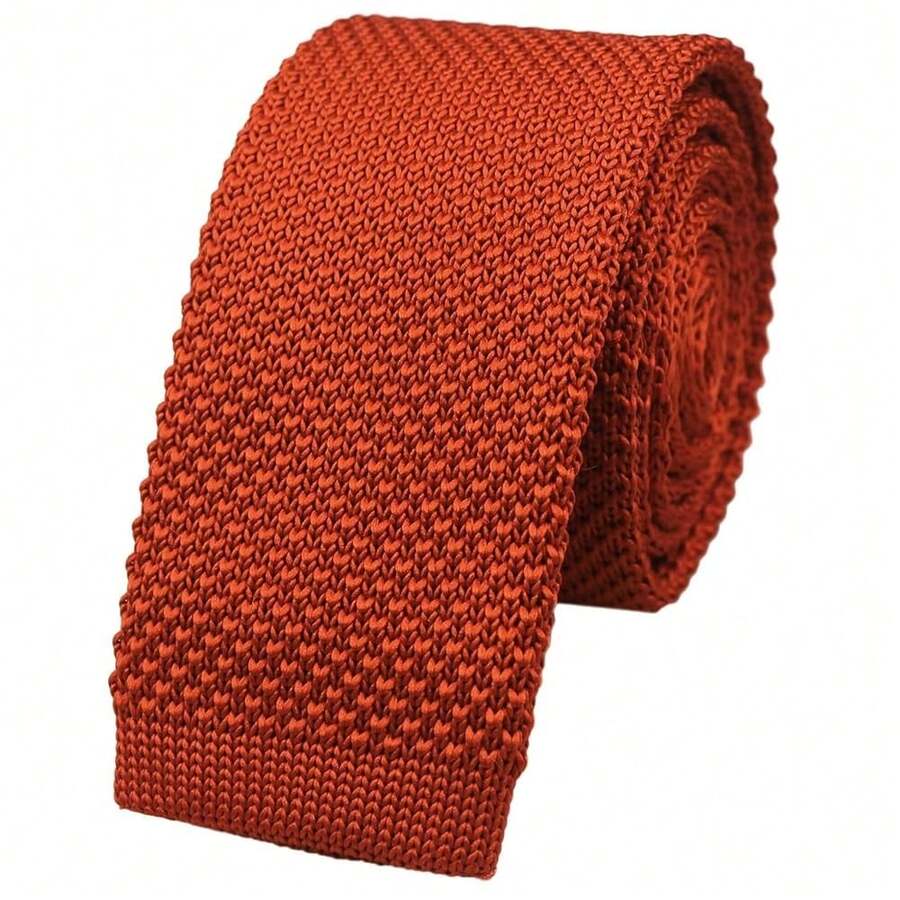 Corbata delgada de punto de unicolor y textura para hombres, acabado cuadrado {"Talla_nombre":"Talla única","Color_nombre":"Naranja óxido" - Multicolor3 - Ver 1
