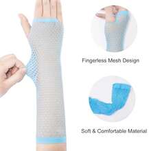 Fishnet Fingerless Gloves Mesh Arm Sleeves Fish Net Arm Sleeves EMO Gloves For Women In Theme Party Scene Accessories{"Size_name":"Long","Color_name":"#04-LightBlue(Long)"} - 多色14 - 查看 3