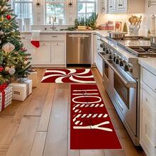 1/2/3pcs Christmas Red Kitchen Carpet, Christmas Candy Cane, Anti Slip Carpet Decoration, Kitchen Holiday Decoration (15.75inch*23.62inch/15.75inch*47.24inch)