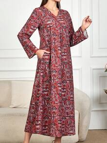 فستان ماكسي طويل الأكمام بطبعات زهرية بأسلوب بوهيمي للنساء في الربيع. فستان أحمر فضفاض جديد لعام 2025 مع خط الخصر، فستان كاجوال للإجازات، فستان أنيق للحفلات، فستان شاطئي للتخرج، فستان أنيق للمناسبات المسائية في عيد الحب.