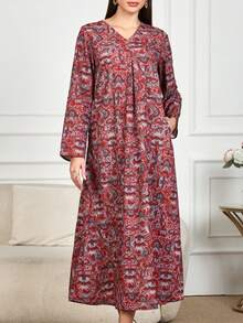 فستان ماكسي طويل الأكمام بطبعات زهرية بأسلوب بوهيمي للنساء في الربيع. فستان أحمر فضفاض جديد لعام 2025 مع خط الخصر، فستان كاجوال للإجازات، فستان أنيق للحفلات، فستان شاطئي للتخرج، فستان أنيق للمناسبات المسائية في عيد الحب.