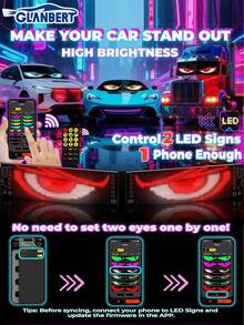 GLANBERT 2PCS ,31.5inx6.5in Devil Eyes Light For Cars,1152LED Beed Programmable Flexible LED Display With Remote/App Control,Soft Screen For Car LED Lights Interior, LED Eyes For Truck Windshield,For Sedans, SUVs, Medium Trucks – Custom Dynamic Sign ﻿ - Multicolor - View 2
