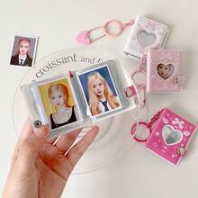 1 pezzo Mini album fotografico a forma di cuore da 2 pollici con portachiavi, disponibile in 6 colori, adatto per conservare foto, tessere di identità, certificati