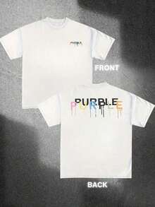 [Sporty T-Shirt]Size Plus Summer Tee 1pcs Men's 220g 100% Cotton Casual T Shirt Double Sided Digital Printed Tee Dripping Paint PURBLE Design Stylish Summer Fashion For MenRelaxed Plus Size T-Shirt - 白色 - 查看 1