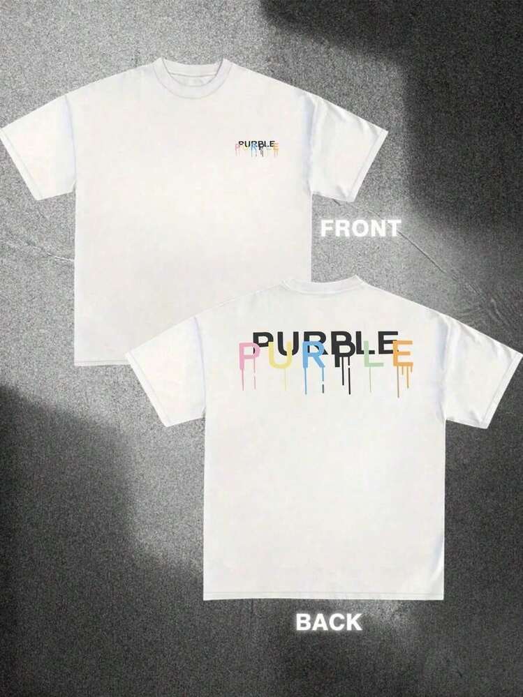 [Sporty T-Shirt]Size Plus Summer Tee 1pcs Men's 220g 100% Cotton Casual T Shirt Double Sided Digital Printed Tee Dripping Paint PURBLE Design Stylish Summer Fashion For MenRelaxed Plus Size T-Shirt - White - View 1