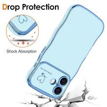 For IPhone 16 Plus Case Wave Wavy Phone Cases With Love Heart, Luxury Plating Edge Cute Curly Shape Cover For Women Girls, Thin Slim Soft TPU Rubber Shockproof Protective Cover, Light Blue{"Color_name":"LightBlue","Size_name":"ForiPhone16Plus-6.7inch"} - 多色24 - 查看 5