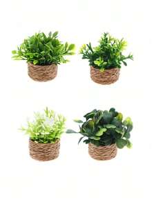 Artificial Woven Rattan Small Potted, Miniature Artificial Bonsai Plants Tiny Greenery, Faux Greenery Planter Pot Ornament, For Dollhouse Decoration, Mini Scenery Photography Props Low Maintenance Vivid Appearance, For Desktop Party, Kitchen, Garden Decor, Christmas Holiday Gift Home Decor, Back To School, Room Decor, School Supplies