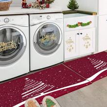 1 pieza Felpudo de goma con estampado de árbol de Navidad blanco y copos de nieve, para baño, cocina, lavandería, decoración navideña, decoración del hogar, decoración de fiestas, decoración de bodas, decoración de comedor - Multicolor - Ver 10