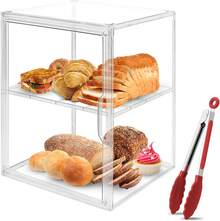 Vitrina para Pan, Panera para Pan Transparente con Pinzas de Cocina, 2 Capas Ajustable. Panera para Pan Apilable Vitrina Exhibidor para Pan, Bagel, Magdalena, Bocadillo, Mantequilla - 1 - Ver 1