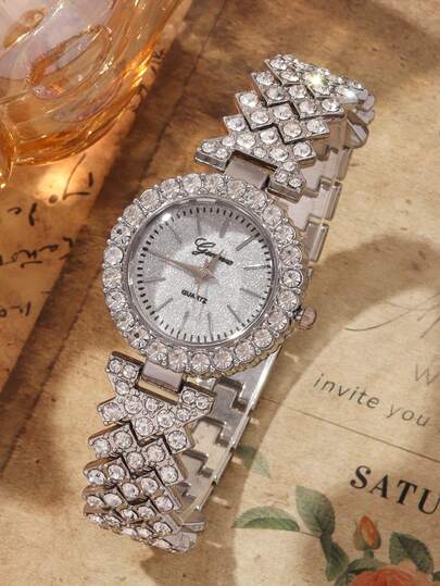 Elegante Rhinestone Horloge Is able, Luxurious All Quartz Watch, Paired Heart Shaped Diamond Jewelry Bracelet Set, Festivals, Parties, Weddings, Parties Wear, The Best Women. view 2