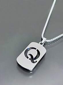 1 Piece Fashionable And Personalized Geometric Square Necklace With 26 English Letter Pendant Made Of Stainless Steel, Simple And Versatile Accessory Foromen And Men