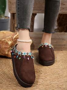 Women's Fashion Tassel Decor -On Slippers, Warm For Winter - Brown - View 4
