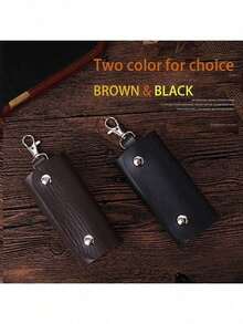 Bolsa de almacenamiento de llaves unisex, bolsa de llavero de cuero premium para hombres y mujeres, cartera de llavero con 6 ganchos y cierre con cremallera para hombres, billetera, monedero, cartera de bolsillo mini